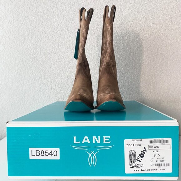 Lane LEXINGTON Womens Cowboy Boots Size 8.5 Brown Western Cowgirl Mid Calf Tall - Picture 10 of 11